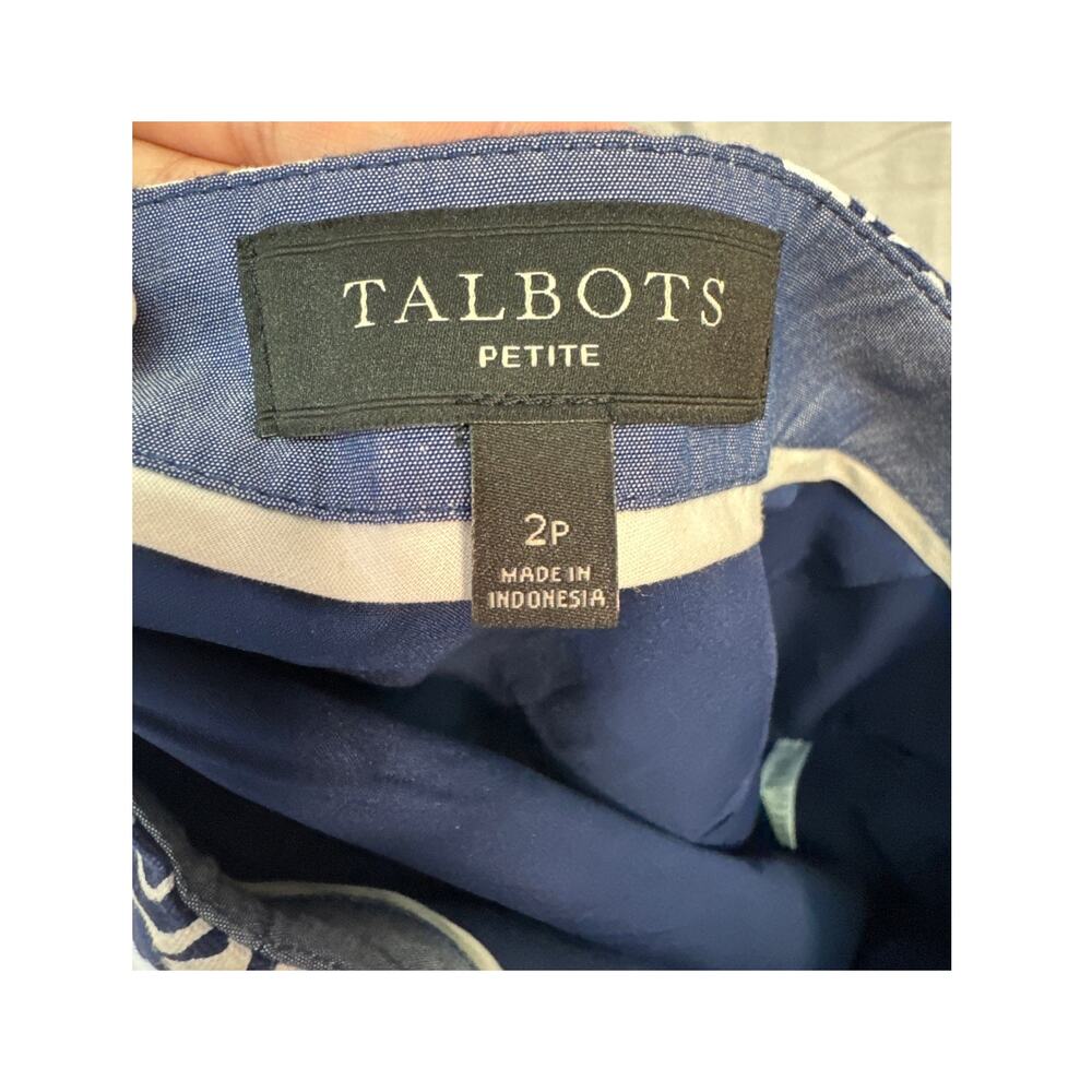 Talbots Women 2P Navy Blue White Floral Lined Classic Cotton A-Line‎ Skirt - Picture 5 of 6